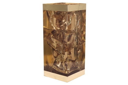 [1045] Square Gem Side Table
(Champagne & Polished Brass) (White,25x25x48H CM, Porcelain)