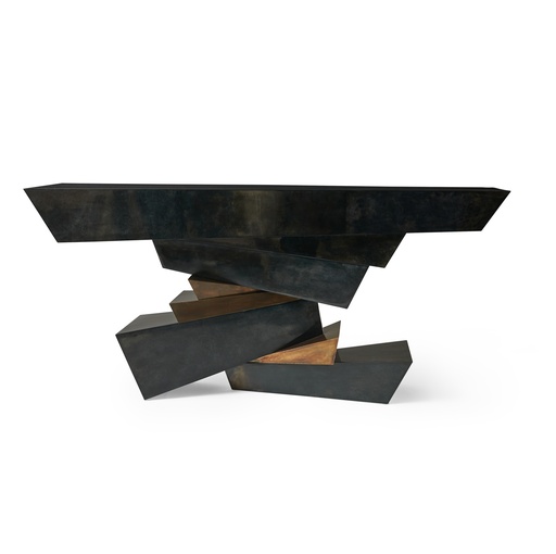 [3005-PCBR] Plateau  Console (Cream,33x150x90 H CM, Shagreen/Brass )