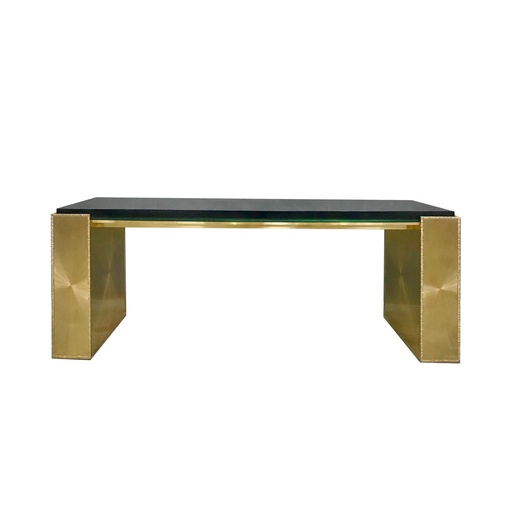 [3012-RM] Magnifying Starburst Console (Cream/Black,DT-183x107x75H DC-66x66x72H CM, Powder Coated Aluminum Frame)