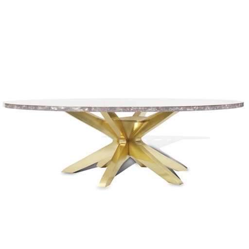 [4011] Pasha Table
(Champagne Ice-Cracked Resin, Brass) (Cream,33x150x90 H CM, Shagreen/Brass )