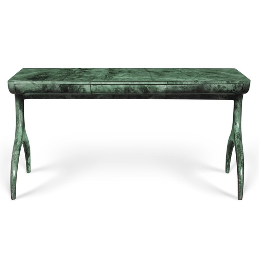[5003-PM] Alien Parchment Desk
(Emerald Parchment) (Cream,33x150x90 H CM, Shagreen/Brass )