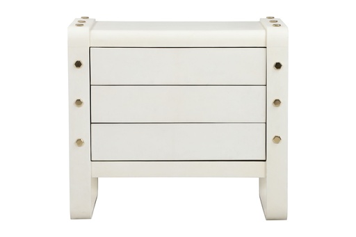 [6006-PNBP-Nightstand] Lug Bedside Table
(Natural, Brass)  (Cream,33x150x90 H CM, Shagreen/Brass )
