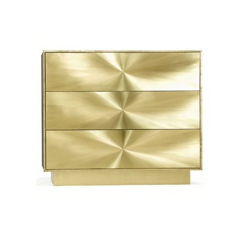 [6008] Starburst Brass Side Table W/Drawers (White Grey Marble,Dia56x42x44 cm, Metal Polish -Distressed Brass)