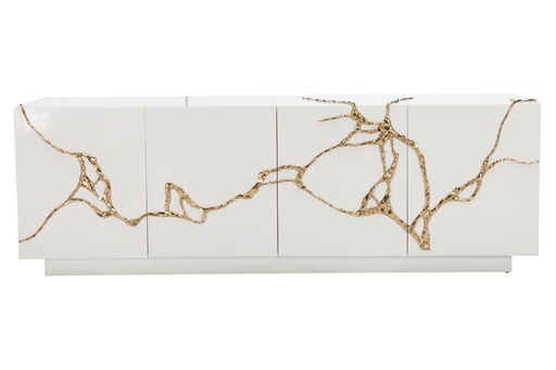 [7025-RW] Akar Credenza
(White & Lava Brass) (Cream,8x26x53 H CM, Bronze-Patina/Brass)