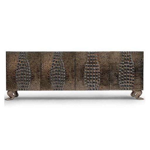 [7026-BR(Bronz)] Crocodile Horn Back Credenza (Alaska Grey Marble,L- 78.7 , W-81.2, Ht-60.9  L - 81.2 , W - 63.5 , h - 55.8  L - 55.8, W - 55.8, ht  - 55.8, Metal Polish -Distressed Brass)
