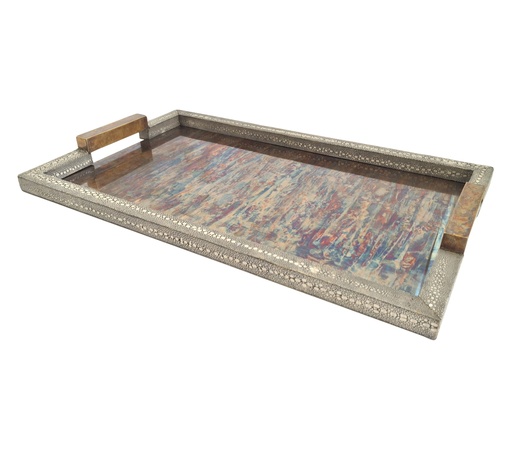 [T4-VG] Shagreen Brass Tray
(Grey Shagreen) (Rattan Natural,60x120x40, Stn12 Stone)