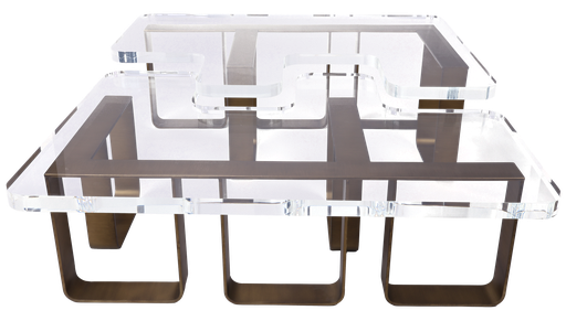 [ELT-202001593] Grid Acrylic Nesting Table – Set of Two (Multicolour,40x40 H CM, Fabric Jute And Wool)