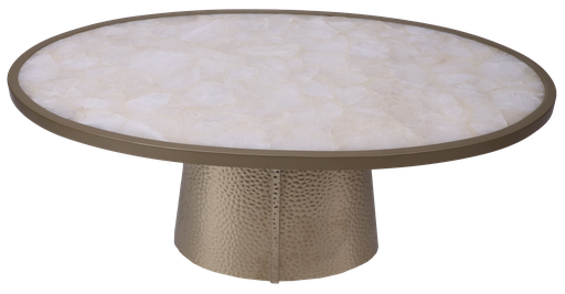 [ELT-202003223] Rock Crystal Top With Brass Frame And Metal Base  (Brass/White,100x100x45H CM, Top With Brass Frame And Metal Base)