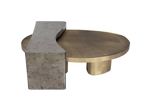 [202001444] CNC Brass Coffee Table (Cream,110x250x80H CM, Shagreen)
