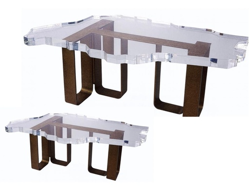 [ELT-202001614] S/2 Saudi Map Coffee Table (Acrylic Top With Brass Base,120x60x45H CM, Top Acrylic ,Base Steel)