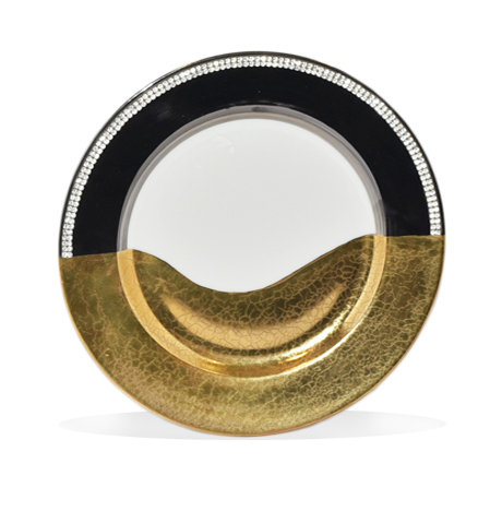 [101001177] Swarovski  Salad Plate (Black/White/Gold,DIA 31CM, Crystal)