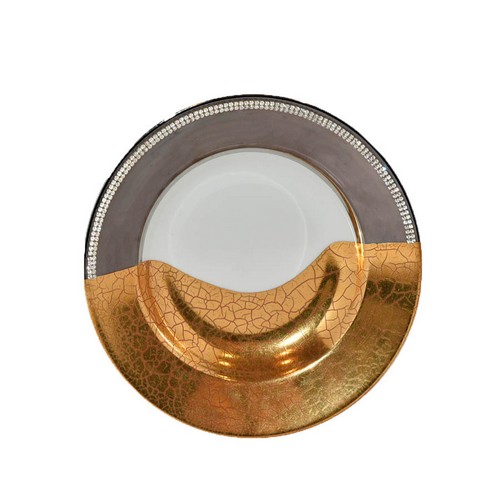 [101001329] Plate Fusion Dinner (Black/White/Gold,DIA 26.5CM, Crystal)