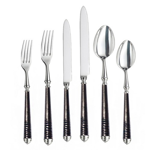 [101003005] Set Of 6 Poudre Black Silver Placesetting Cutleries (Black/Gold,3x20 H CM, Stainless Steel)