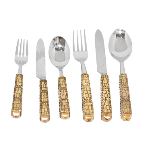 [101003035] Set Of 6 Croco Gold Placesetting Cutleries (Black/Gold,3x20 H CM, Stainless Steel)