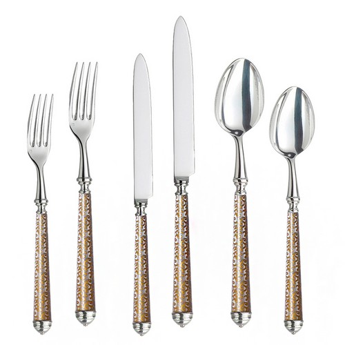[101003181] Set Of 6 Arabesque Gold Placesetting Cutleries (Silver,19x2 CM, Stainless Steel)