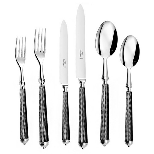 [101003227] Set Of 6 Lignes Black Placesetting Cutleries (Silver,21.5x2.5, Stainless Steel)