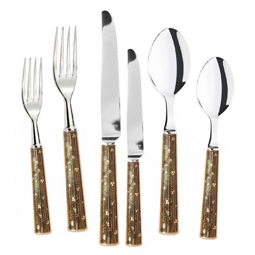 [101003252] Set Of 6 Pompadour Placesetting Cutlieries (Gold/Steel,23.5cm, Metal)