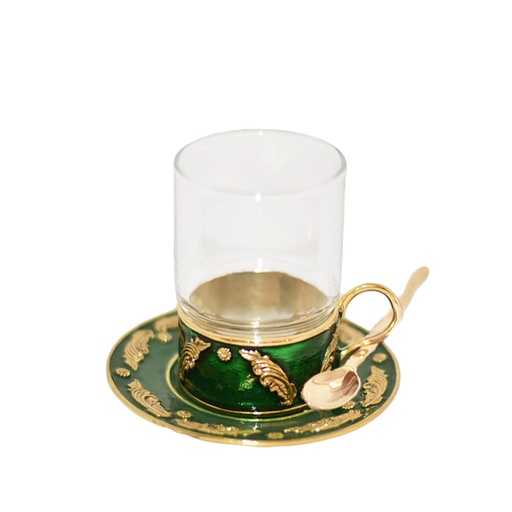 [102002002] S/4 Tea Set Emerald Green In Gold