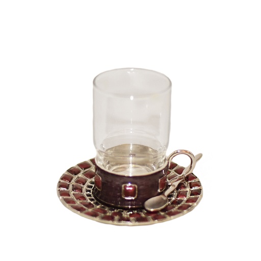 [102002004] Tea Set - (Spoonsaucerholder Glass) (Red/Clear Glass,13x13x11H cm, Glass/Metal)