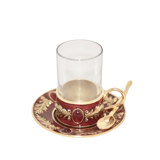 [102002007] S/4 Tea Set Ruby Red  Spoonsaucerholder Glass