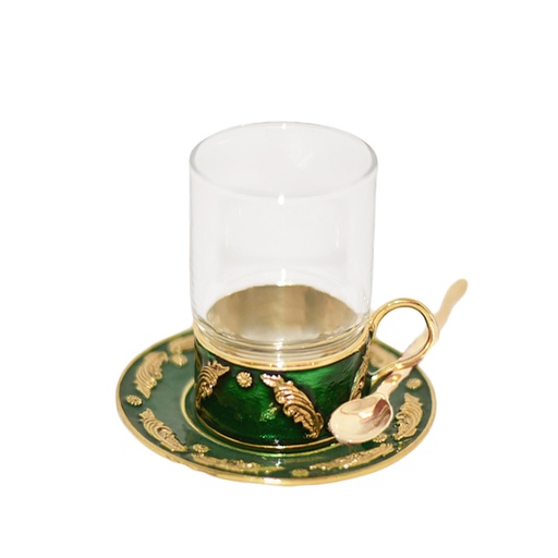 [102003001] S/4 Coffee Set Emerald Green In Gold (Clear/Red,10x24H CM, Crystal)