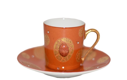 [102003078] S/6 Coffee Cup&Saucer Icone Semi Precious Stones (Gold/Rouge,25x25cm, Ceramic)