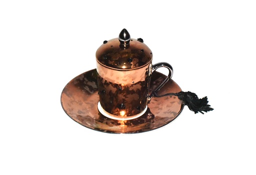 [102003088] S/6 Turkish Coffee Cups & Saucer+Lid Ambre Noir (Platinum,)