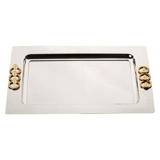 [102004402] Hdtn Rect Tray (Golden Rim,7x7x23H cm, Glass)