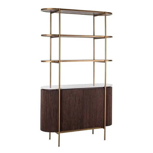 [201003124] Cabinet Barkley 2-Doors & 3-Shelves (Gold,120x40x200, Oak/Metal)