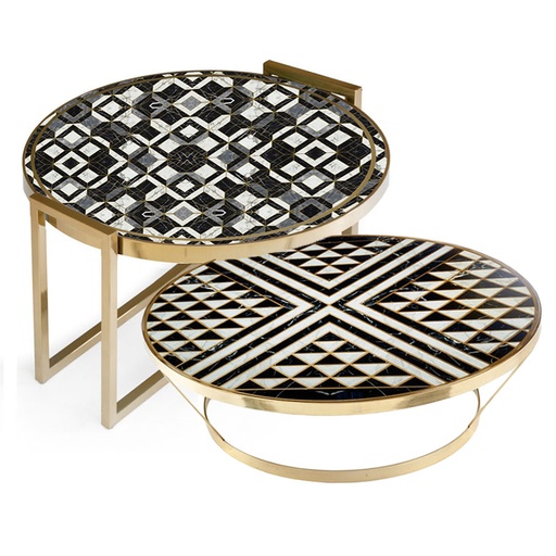 [202001261] S/2 Noir Monochrome Feet Coffee Table (Bronze/Gold/Acrylic,64x64x61H CM & 49x49x51H CM, Top Acrylic ,Base Metal)