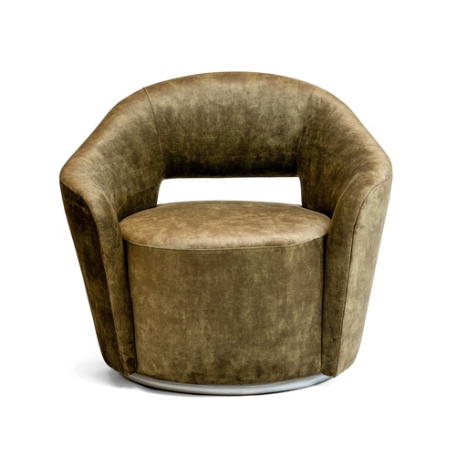 [206003180] Armchair W/Fabric Muvantex  Bekaertdepla Green color (Dia: 40cmxH: 51cm, Table Top: Version 2 - Solid Walnut wood with matt finish. Body: Gold leaf or Special effect ref. Brass with gloss finish.)