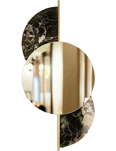 [208001174] Mirror (Gold,66x60x102H, Brass/Onyx)