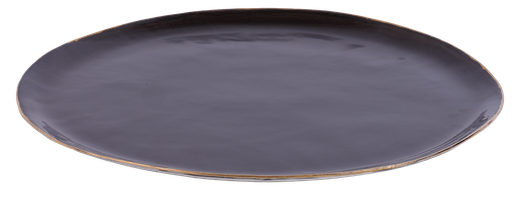 [1010010019] Black Liquirice Plate With Gold Rim (White/Gold,DIA 30CM, Porcelain)