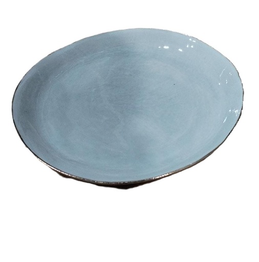 [1010010021] Smoke Grey Plate With Gold Rim (Beige/Silver,12x12x6H cm, Porcelain)