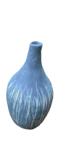 [1070022359] Blue Vase With White Vertical Lines N5 (White,DIA6xH12, Porcelain)