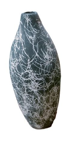 [1070022362] Black Vase With White Circle Lines N3 (DIA26.5 cm h. 3.0 cm, Porcelain)