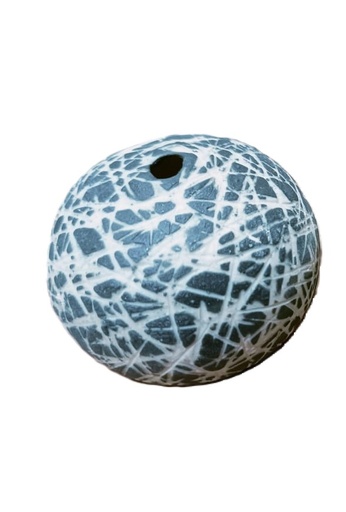 [1070022367] Black Vase With White Horizontal Lines N3 (Gold,DIA15CM, Porcelain)