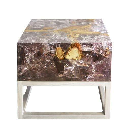 [202002414]  Crystal Agate Top In Blue Agate (Purple/Silver,60x60x60H, Resin/Oak)
